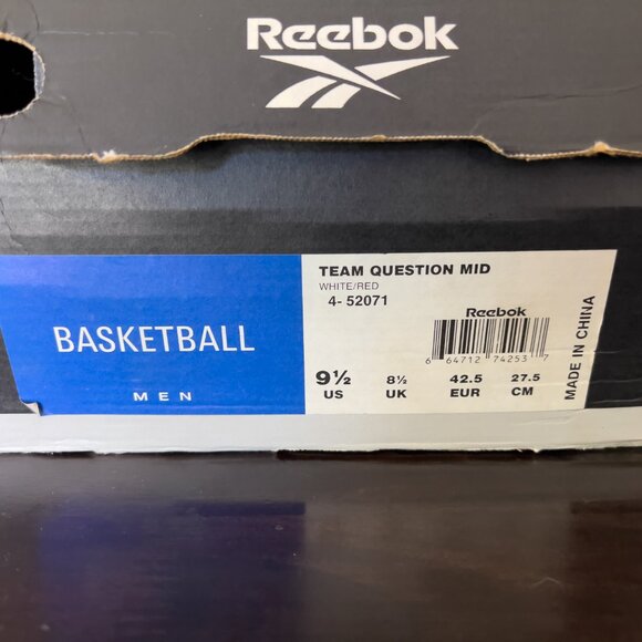 Reebok Question Team Mid Red Tips size 9.5 - Picture 2 of 5